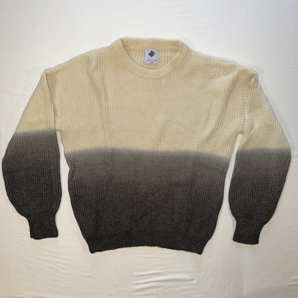 Like Love Women L Ombre Crew Neck Sweater Beige Ribbed Knit Puffed Sleeve NWOT
